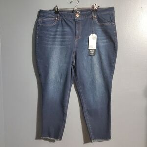 NWT 1822 Denim Heritage Crop Skinny Womens Jeans Dark Wash Raw Hem Size 24W